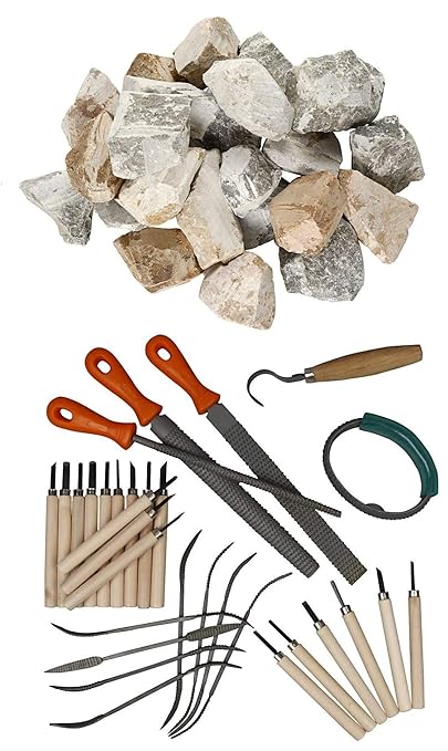 artdee® Großes Speckstein Set - 10 kg Speckstein + Specksteinwerkzeuge