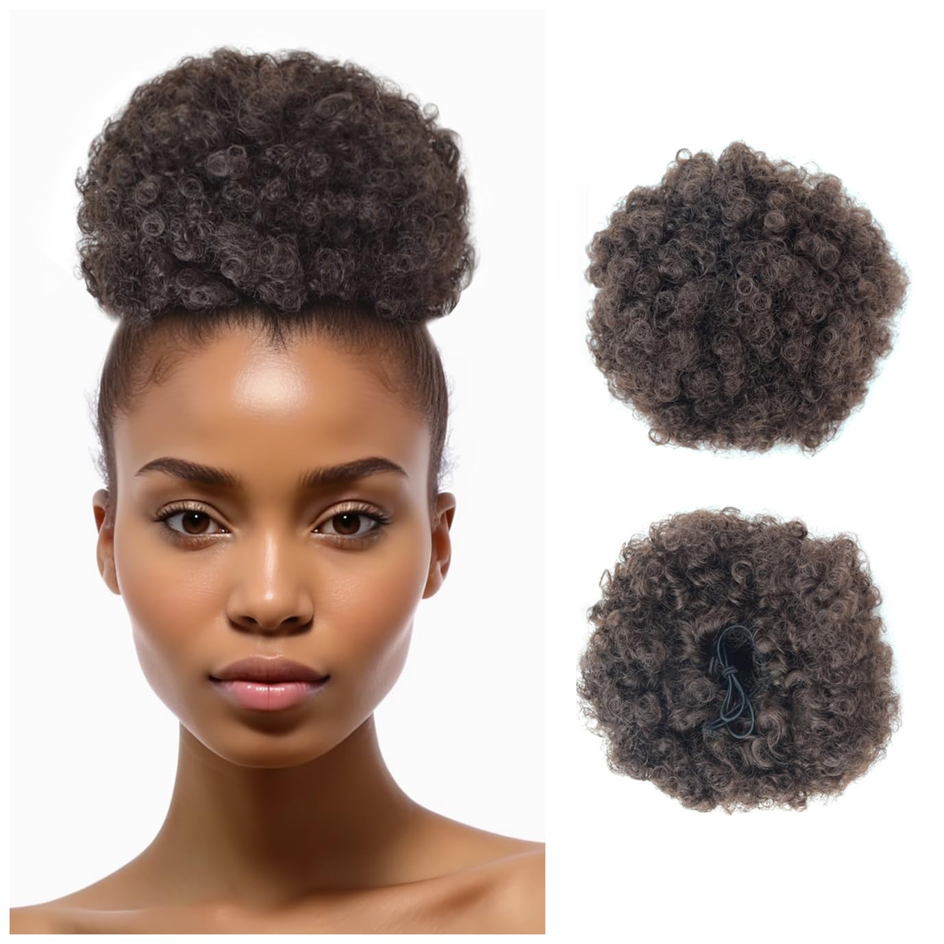 Afro Puff Drawstring Ponytail with Two Clips for Black Women Synthetic Curly Ponytail Bun Extension Hairpieces Updo Hair Extensions (Large, 4#) — image 1