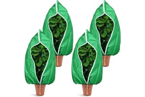 Windyun 4 Pcs Plant Covers Freeze Protection 47x40 Inch Winter Plant Protector Cover Plant Frost Cloth with Zipper and Drawstring for Outdoor Winter Cold Wind Weather (Green)