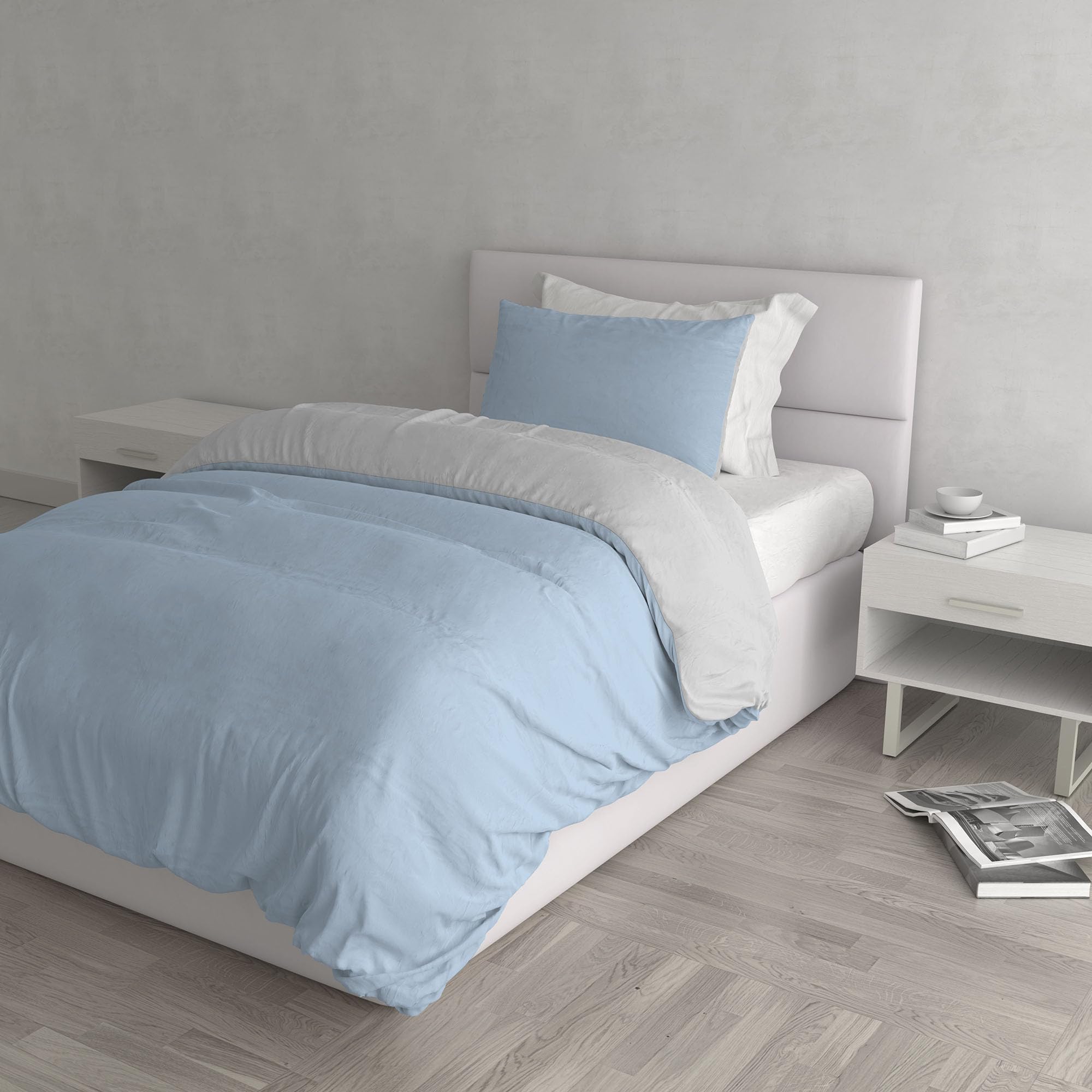 Natural Colour Duvet Cover Set, Light blue/Light gray, Small double