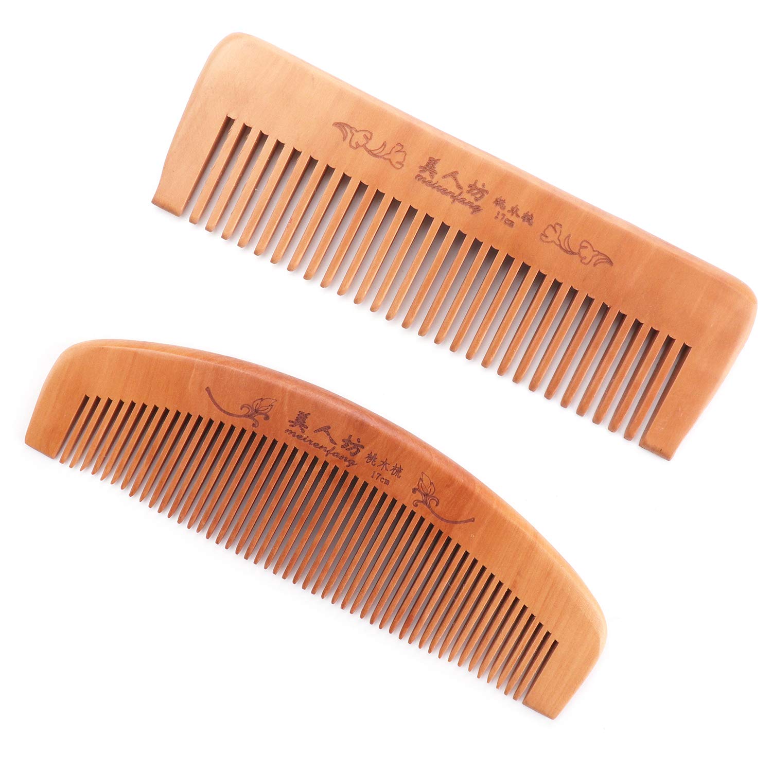 Handmade Wooden Hair Comb for Curly Wide Toothed Wooden Comb, Anti Static and Barrier Free Hand Brushing Beard Hair Suitable for Women, Male Static Natural Wood Sandalwood Comb (2PCS)