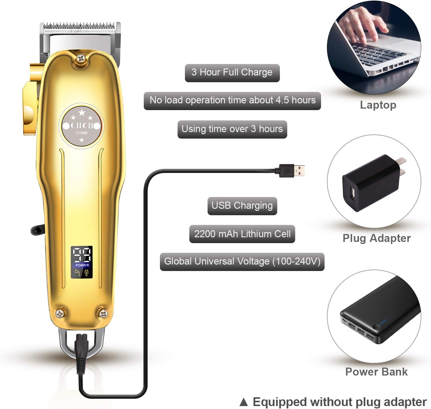 Cordless Hair Clippers for Men, CIICII Professional Hair Trimmer Set (12Pcs USB Rechargeable Adjustable LCD Display Hair Beard Cutting Grooming Trimming Haircut Kit) for DIY Home Barber Salon: Health & Personal Care