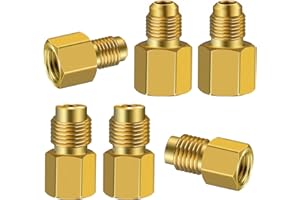 EXCELFU 6 Pieces 6015 R134A Brass Refrigerant Tank Adapter to R12 Fitting Adapter 1/2 Female to 1/4 Male Flare Adaptor Valve Core and 6014 Vacuum Pump 1/4 Inch Flare Female to 1/2 Inch Male