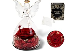 Hover Flower Forever Preserved Flower Rose in Glass Angel Figurines, Flowers for Delivery Prime,Gift for Mom, Grandma, Ideal Birthday, Mother's Day, Wedding (Medium Size - Red)