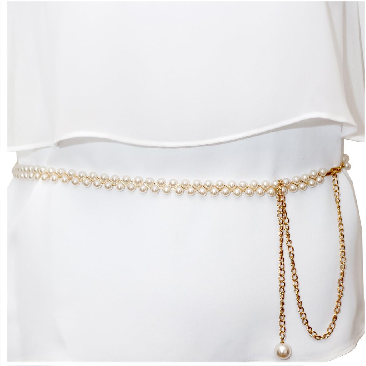 eVogues AppareleVogues Plus Size Adjustable Pearl Chain Link Waist Belt