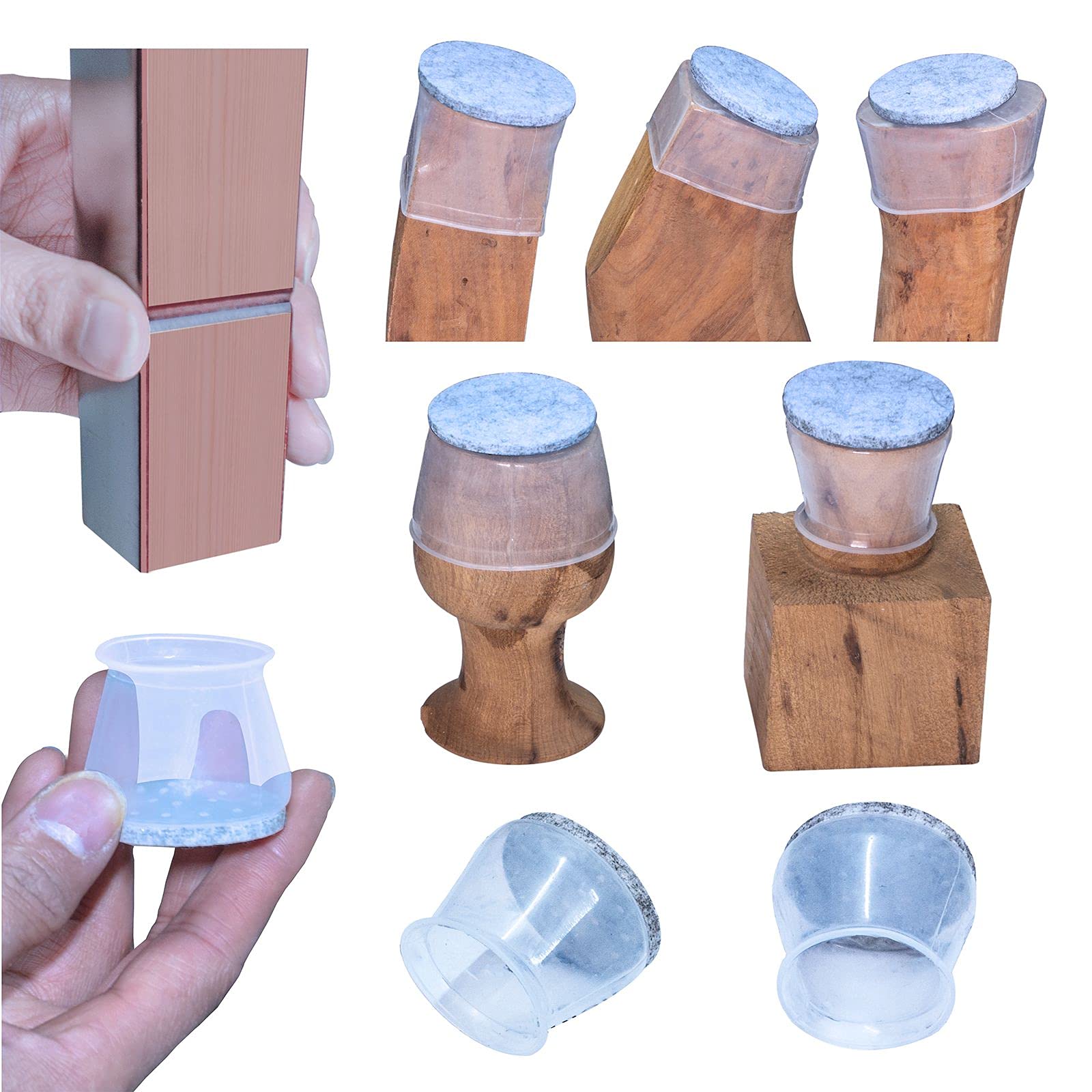 Aneaseit Chair Leg Floor Protectors - 1 1/8" x 16 pcs Crystal - Felt Bottom Soft Silicone Pads for Furniture Feet & Hardwood Floors - Small Transparent
