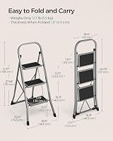 SONGMICS 3-Step Folding Ladder Dove Grey Safety Lock 150 kg view 6