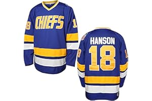EETUG Hanson Brothers Hockey Jersey 16 Charlestown Chiefs 17 Jeff Slap Shot 18 Movie Hockey Jersey Blue White S-3XL