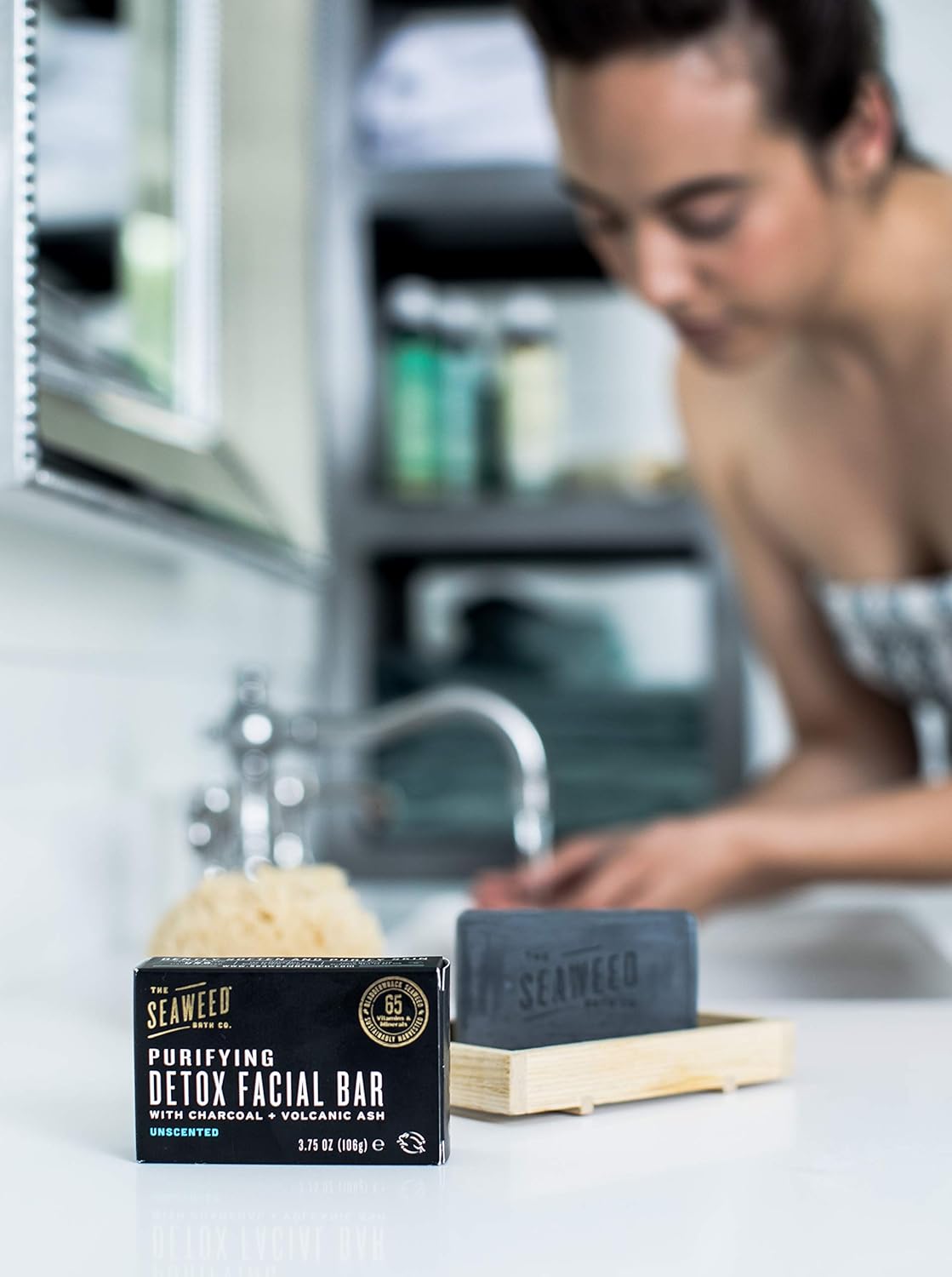 The Seaweed Bath Co. Purifying Detox Facial Bar Soap, Unscented, With Natural Organic Seaweed, Charcoal, Vegan, Paraben Free, 3.75 oz. : Beauty