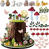 XXYLEIGO 37 PCS Mushroom Woodland Animal Cake Toppers, Mushroom Hedgehog Rabbit Owl Squirrel Cake Decoration for Baby Shower Birthday Woodland Theme Party Decorations