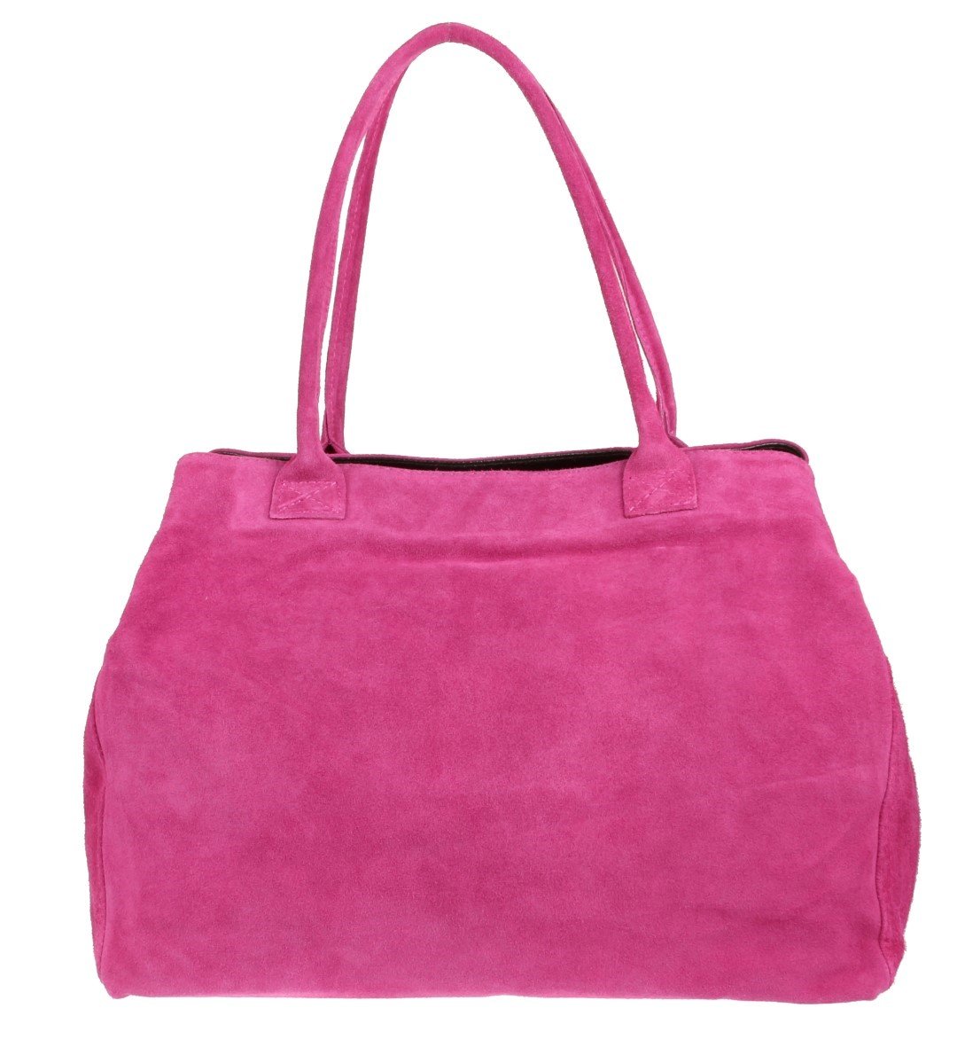 Girly Handbags Womens Expandable Italian Suede Leather Shoulder Bag (Fuchsia)