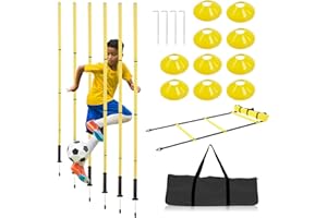 Kweetle Soccer Training Equipment Agility Training Pole Set, 6 Spring Soccer Plug-in Type Dribbling Pole, Agility Ladder, 10 Soccer Cones for Speed Training, Soccer Training, Basketball Athletes Kids