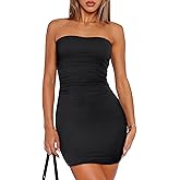 OFEEFAN Summer Dresses for Women 2025 Strapless Ruched Party Club Bodycon Mini Dress