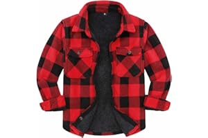 ThCreasa Boys Warm Sherpa Lined Buffalo Plaid Fleece Button Down Shirt Jacket