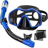 Keephigher Snorkeling Gear for Adults,Dry-Top Snorkel Mask Set with Tempered Glass,Anti-Fog & Anti-Leak Panoramic Swim Mask,Adjustable Snorkel Kit with Carry Bag for Scuba Diving,Swimming,Travel