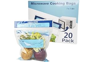 TMEDW 20 Pack Steam Cooking Bags, Steam Food Storage Bags, Microwave Steamer Bags for Vegetables, Seafood and Meat, Microwave and Freezer Safe