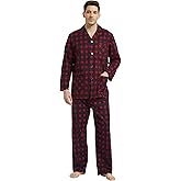 Amaxer Men’s 100% Cotton Pajamas Set Flannel Long Sleeves Pijamas For Men Pockets Button Pjs Elastic High Waist