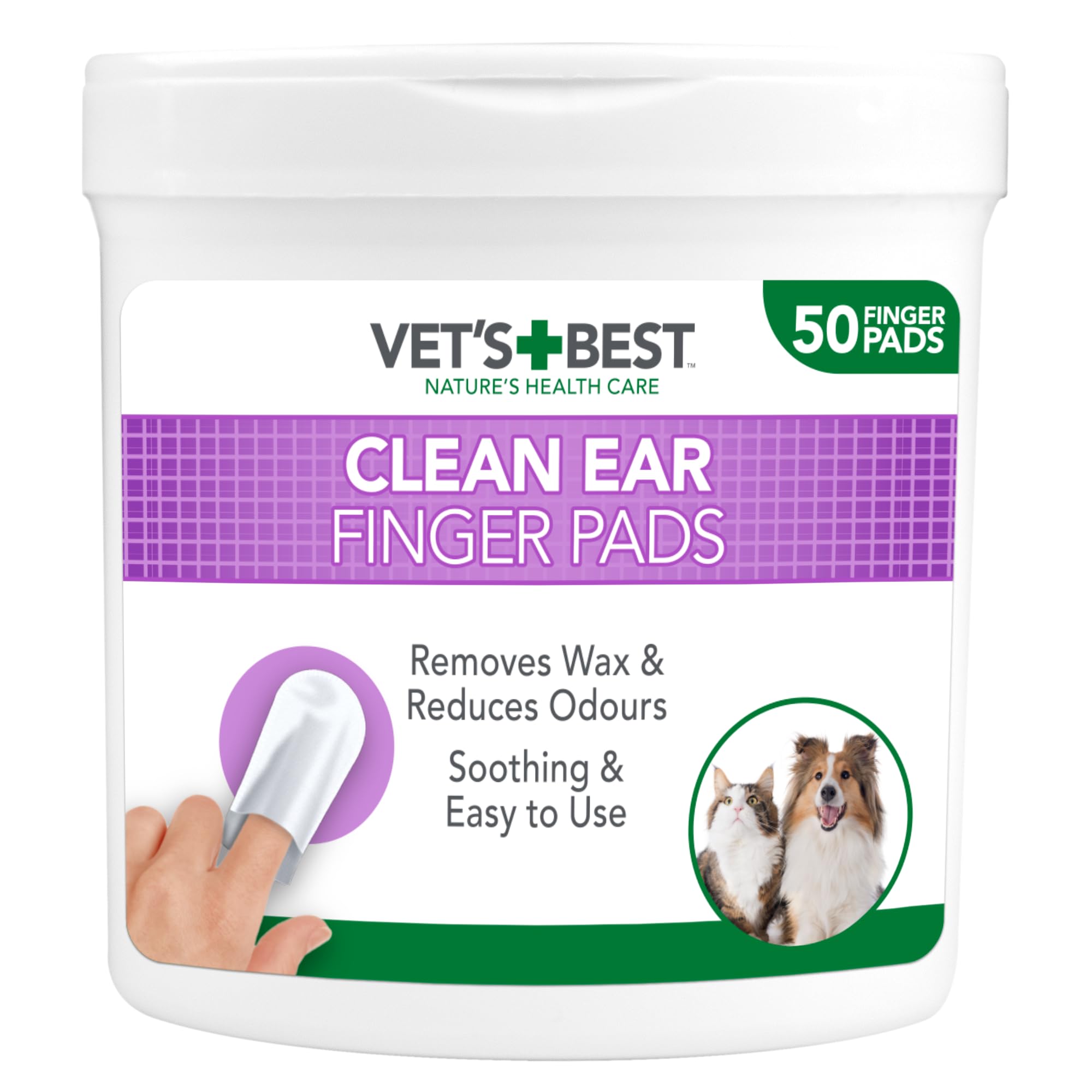 Vet's Best Ear Relief Finger Wipes, Ear Cleansing for Dogs, Soothes & Deodorizes - 50 Disposable Wipes