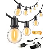 Zymberia G40 LED Outdoor String Lights, 50FT, 27 Globe Bulbs, Black Wire | Shatterproof Plastic Bulbs, IP65 Waterproof, Dimmable 2700K Warm White, UL Listed, 10FT Lead, for Backyard and Pergola