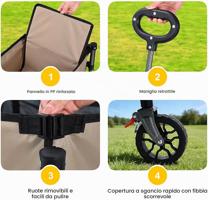 Carrello Pieghevole con Ruote 70L Portatile Cachi