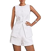 PRETTYGARDEN Women's 2 Piece Sets 2026 Summer Trendy Button Down Suit Vest Tops High Waisted Shorts Business Casual Outfits