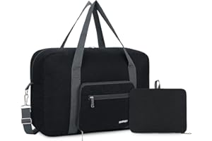 NARWEY For Spirit Airlines Personal Item Bag 18x14x8 Foldable Travel Duffel Bag Tote Carry on Luggage for Women and Men (Black (with Shoulder Strap))
