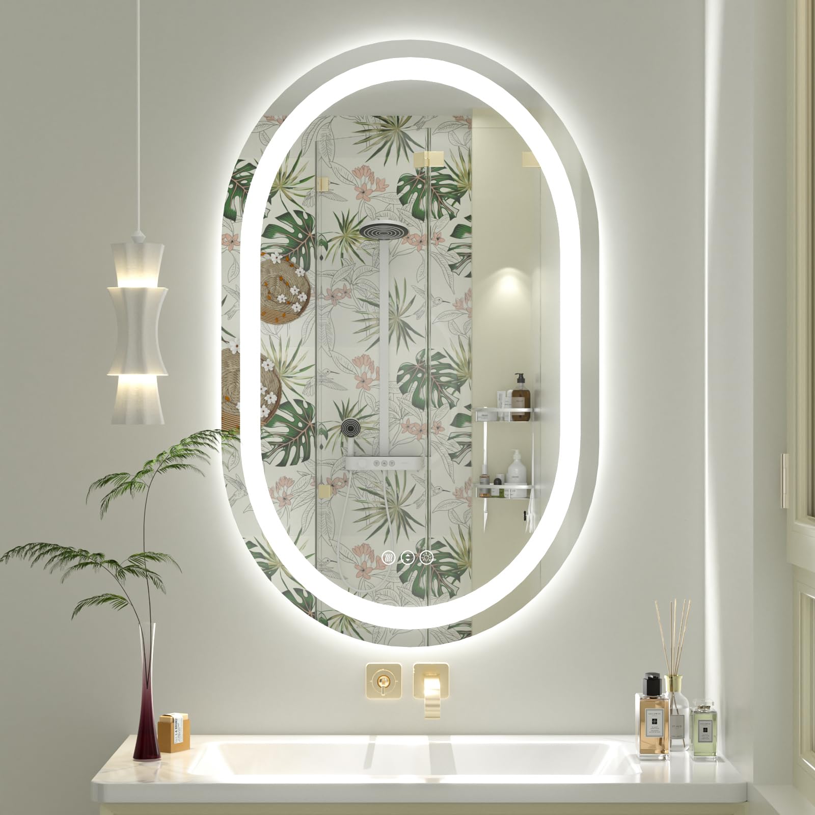 OKPAL 24x36 Oval Lighted Bathroom Mirror, LED Bathroom Mirror with ...