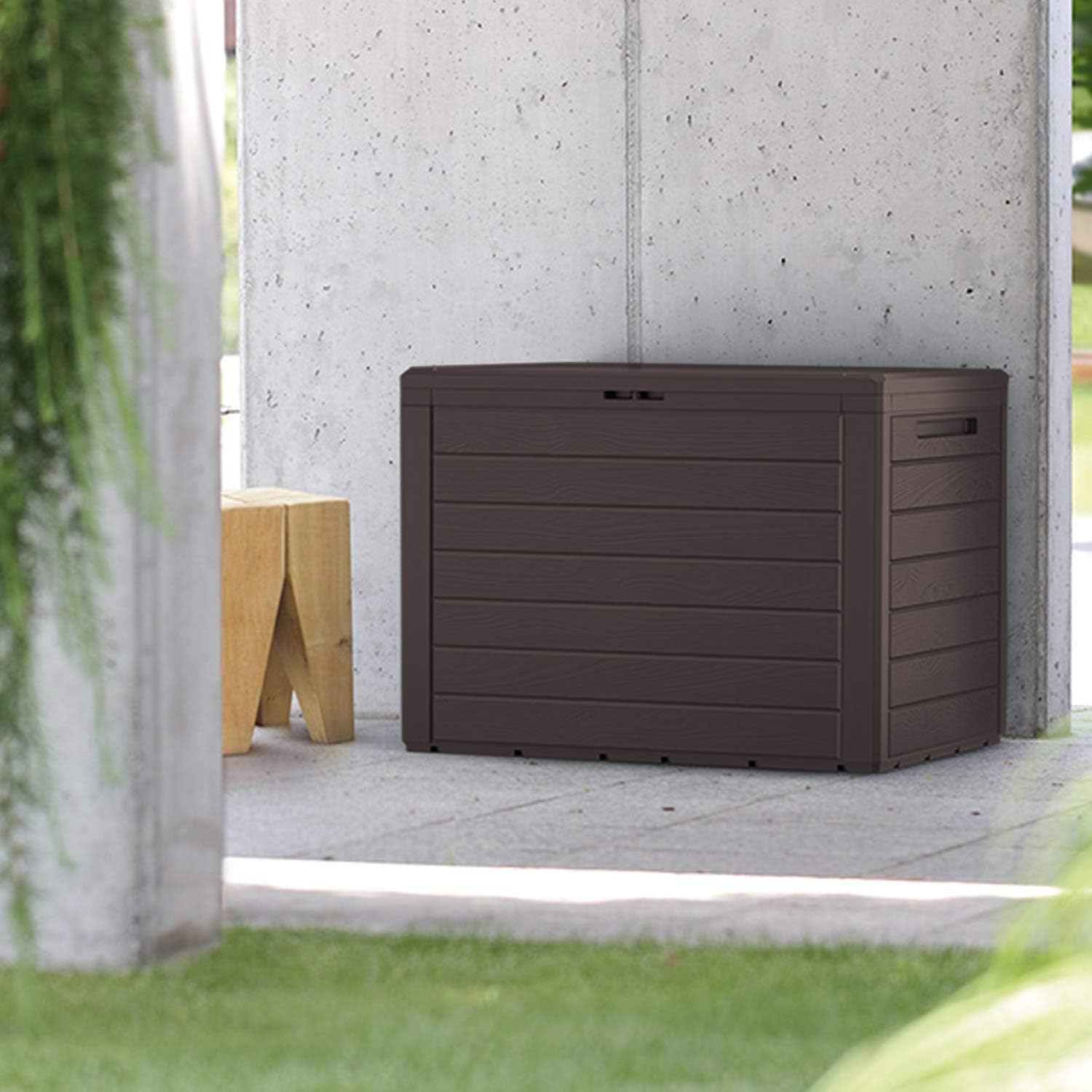 Cassetta Portaoggetti Da Giardino Marrone 120 X 50 X 60 Cm Resina Intrecciata 02_0013096