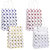 ASONA 24 Pack Gold Foil Star Party Favor Bags, Kraft Gift Bags with Handles for Wedding, Birthday, Graduation, Baby Shower, Bulk Loot Goodie Treat Bags (8.3x5.9 Inches)
