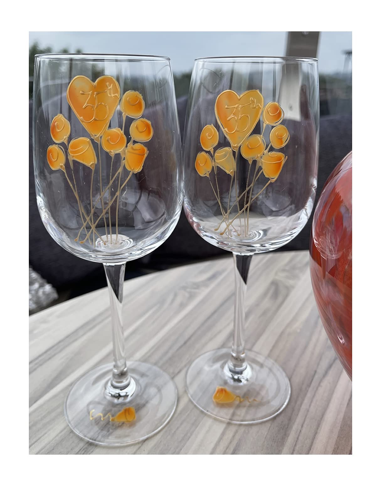 Dreamair 35th Wedding Coral Anniversary Pair of Wine Glasses (Flower)