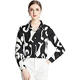 LAI MENG FIVE CATS Women's Long Sleeve Blouse Lapel Collared Floral Print Shirt Button Down Loose Tops