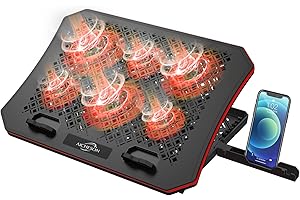 AICHESON Laptop Cooling Pad for 15.6 to 17 Inch Laptops, Compatible with Lapdesk and Desk Use, Red Lights, 7 Ergonomic Stands
