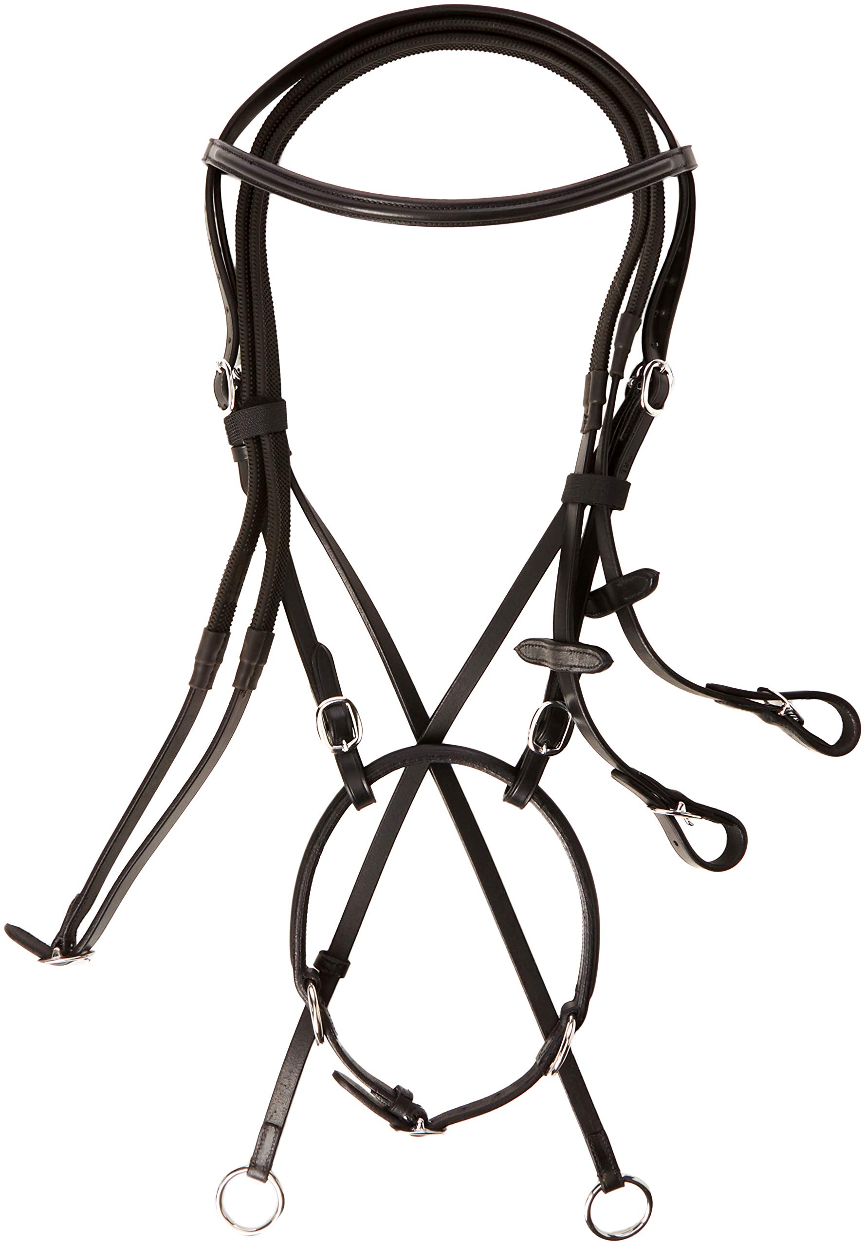 Cwell Equine New ** Cross Over ** Bitless Leather Bridle with web grip reins BLACK F/C/P (COB)