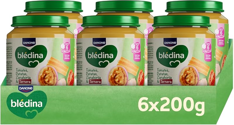 Frascos de tomates, batatas, cenouras e carne de vaca para bebés. Frascos Blédina sem sal ou açúcares adicionados e sem glúten. A partir dos 6 meses, embalar 6x200g — foto 1 de 8