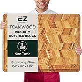 EZ FURNITURE Extra Large (XL) Teak Edge Grain Cutting Board, Reversible, Knife-Friendly Charcuterie Butcher Block, Juice Groove & Handles, Non-Toxic, Gift Box Included (Herringbone, 24" x 18" x 1.15")