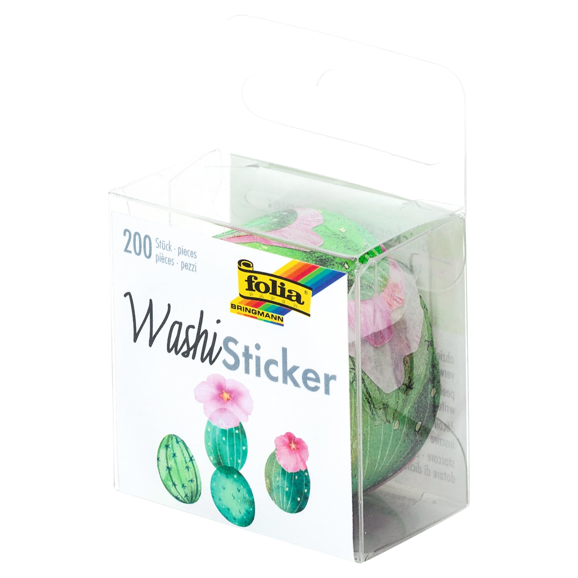 Folia 26501 Washi Stickers, Pre-Cut Shapes Made of Rice Paper, 200 Pieces on a Roll, Ideal for Decorating and Decorating, Colourful, One Size