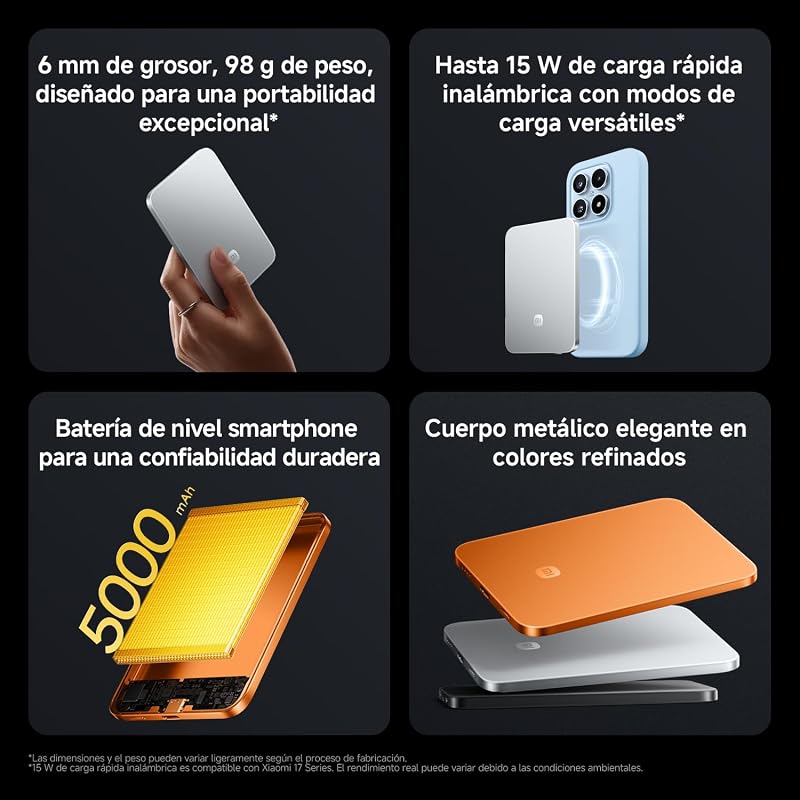 Power Bank Magnético Ultrafino 5000mAh 15W Compatível com MagSafe para iPhone Ultra-fino e bateria externa leve com carregamento sem fios, compatível com iPhone 17/16/15/14/13/12, Gletscher Silber