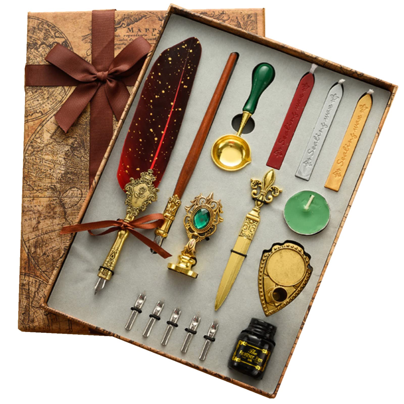 Joyeee Calligraphy Pen Set, with Luxury Vintage Signature Pen, Replacement Nib, Ink, Wax Sticks, Melting Spoon, Dip Pen, Candle, Stamp, Letter Opener, Pen Stand Base Calligraphy Set #81