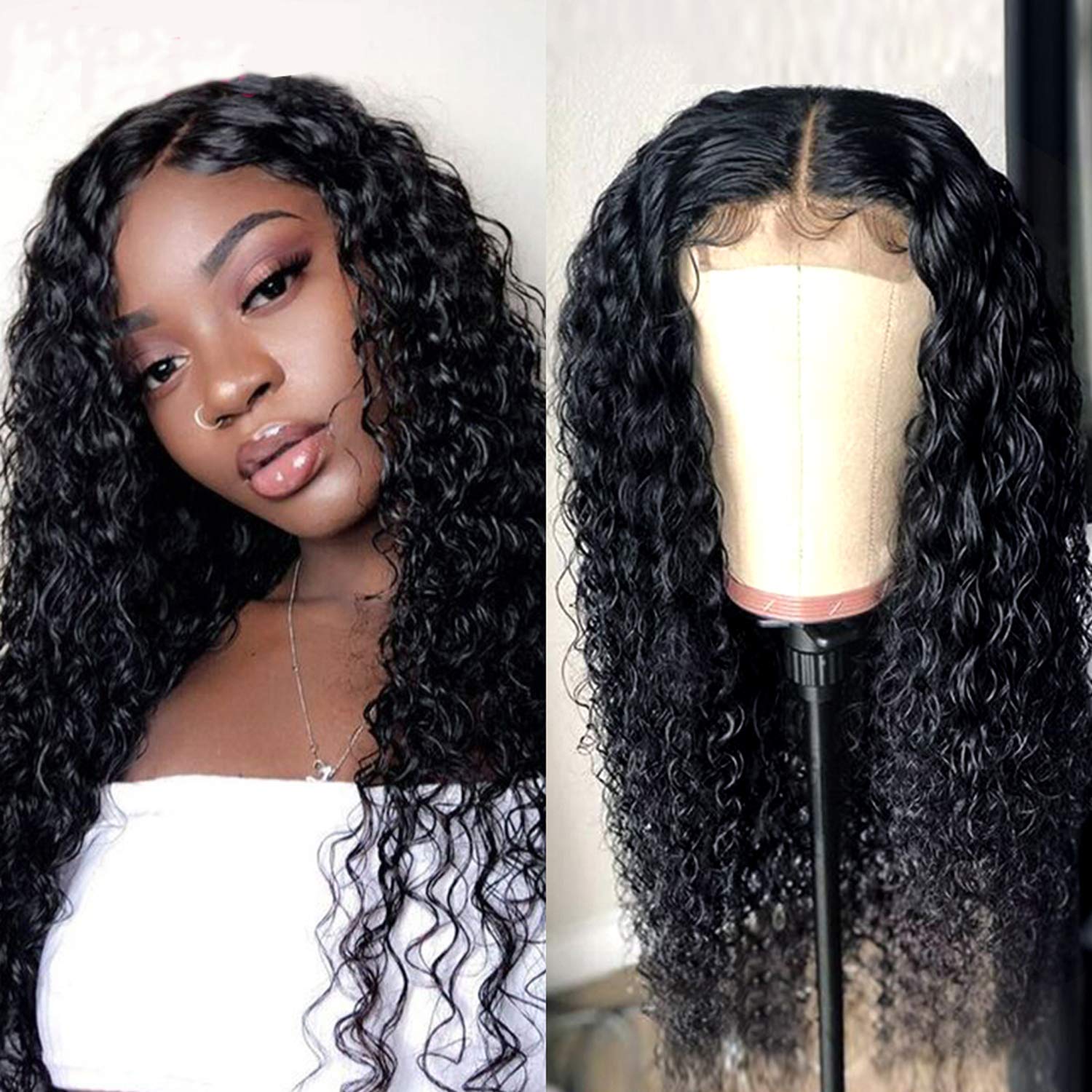 Kinky Curly Wig Human Hair Lace Front Wig 13x4 Unprocessed Virgin Hair Glueless Wig For Women Bleached Knots With Baby Hair Top Swiss Lace 13x4 Frontal Wig 16 inch