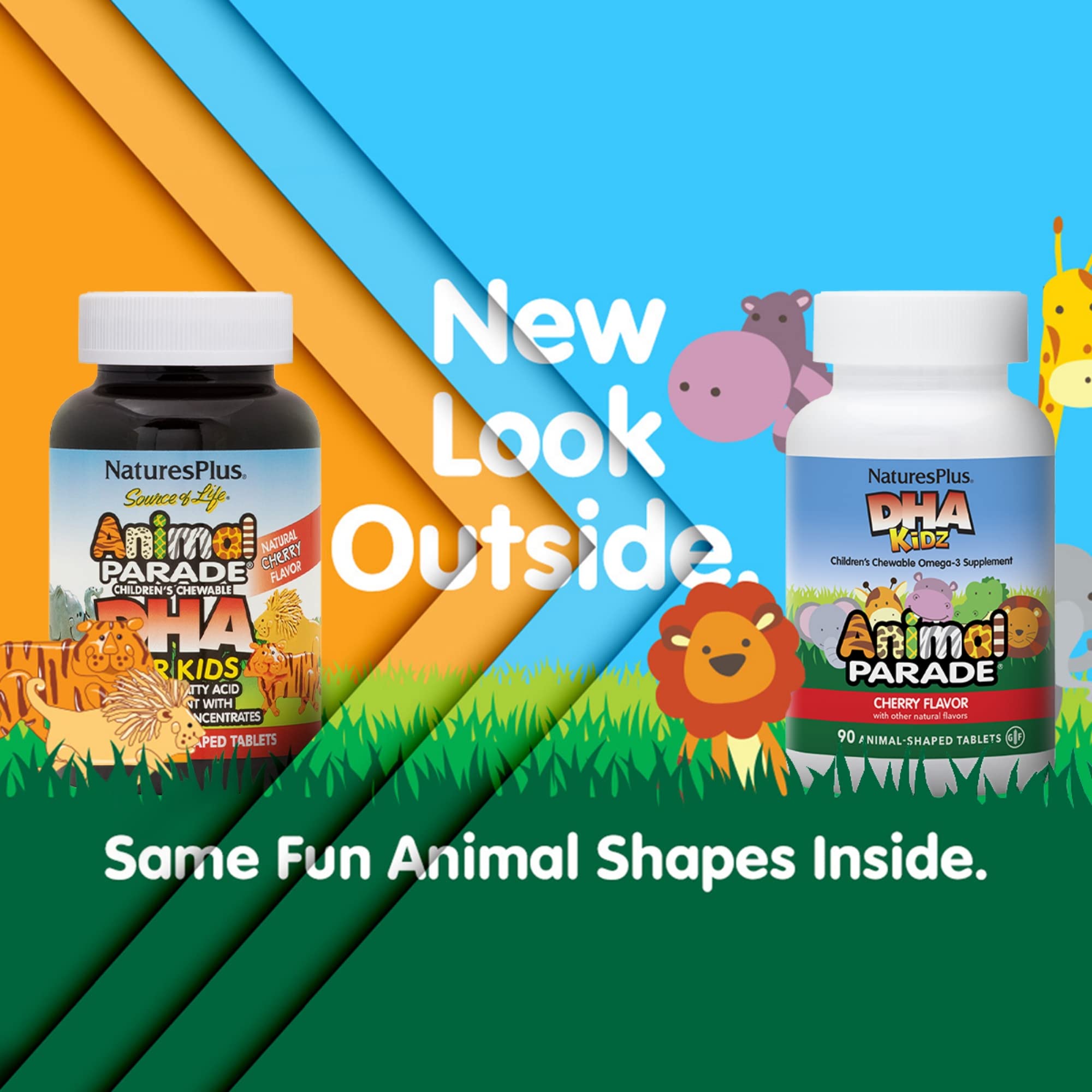 Natures Plus Animal Parade DHA Children's Chewables - Natural Cherry Flavor - 90 Chewable Animal-Shaped Tablets - Omega 3 Fatty Acid Supplement - Gluten Free - 30 Servings