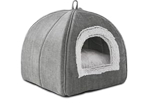 WINDRACING Cat Bed Cave-Cat Beds for Indoor Cats,Kittens and Small Pets,Soft and Warm Cats House Tent Bed,Foldable and Washable with Removable Cushioned and Anti Slip Bottom,Grey 15inches