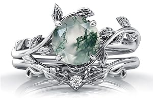 Seiyang Natural Moss Agate Ring 925 Sterling Silver Moss Agate Engagement Ring Set Promise Wedding Ring Jewelry Gift for Women