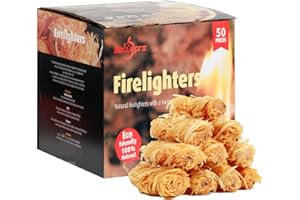 Bbcuepro All Natural Charcoal Fire Starters - 50 PCS Lightning Fast Lighters for Barbecue Grill, BBQ Charcoal, Campfire, Fire