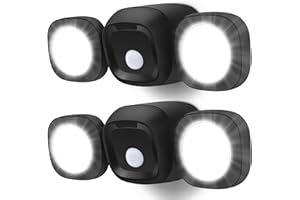 ITHIRD Battery Powered Motion Sensor Lights Outdoor - Wireless Motion Detected LED Flood Lights, IP65 Waterproof Motion Sensing Dual Head Security Spotlight Outside Garage Porch Shed Yard Light, Black-2Pack