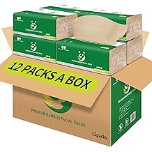 Soft Durable Bamboo Facial Tissues - 3 Ply Natural Unbleached Facial Paper Dry or Wet Use 12 Packs（134 Tissue per Pack, 1608
