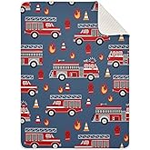Ollabaky Red Fire Trucks Baby Blanket for Boys Girls Cotton Throw Blanket Swaddle Blanket for Nursery Crib Stroller Receiving Blanket Infant Toddler Unisex 30"x40"