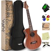 VANPHY Electric Ukelele Concert Ukulele Acoustic Electric Uke with Equalizer 23 inch ukulele for adults Beginner with Starter Ukele Kit Include Ukulele Case Tuner Strap String Picks Clean Cloth
