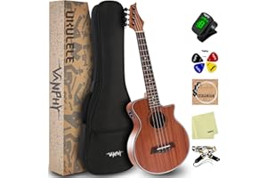 VANPHY Electric Ukelele Concert Ukulele Acoustic Electric Uke with Equalizer 23 inch ukulele for adults Beginner with Starter Ukele Kit Include Ukulele Case Tuner Strap String Picks Clean Cloth