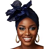 Woeoe Flower Turban Cap 20s Feather Fascinator Headwrap for Women