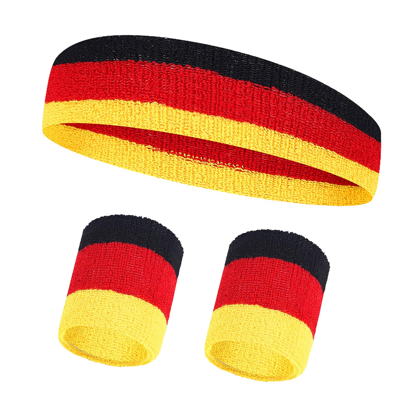 3 Pcs Patriotic Sweatband Set UK/US Flag Pattern Moisture Wicking Gym Exercise Sports Wristband Headband for Men Women (Germany)